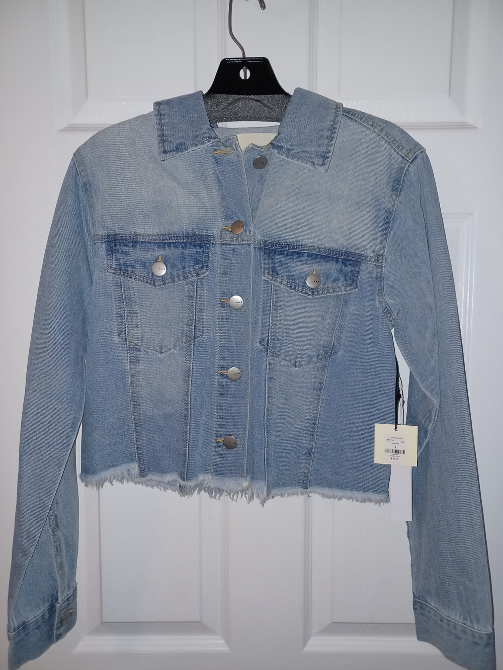 Francesca's Collections Light Wash Denim Cropped Jacket